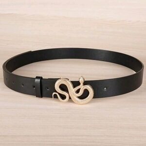 Elegant Black Belt with Gold Snake Buckle